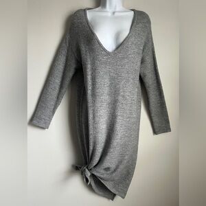 Forever 21 Women’s Gray V Neck Cozy Rib Knit Side Tie  Oversize Sweater Dress S